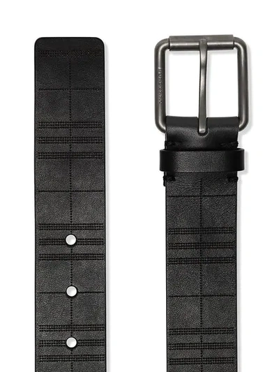 Shop Burberry Perforated Check Leather Belt In Black