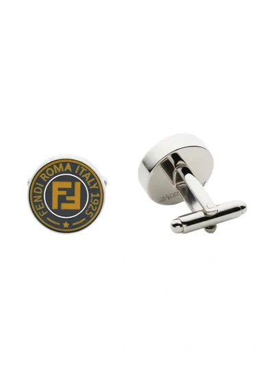 Shop Fendi Logo Cufflinks In F14cm-palladium+ Blu+ Chan