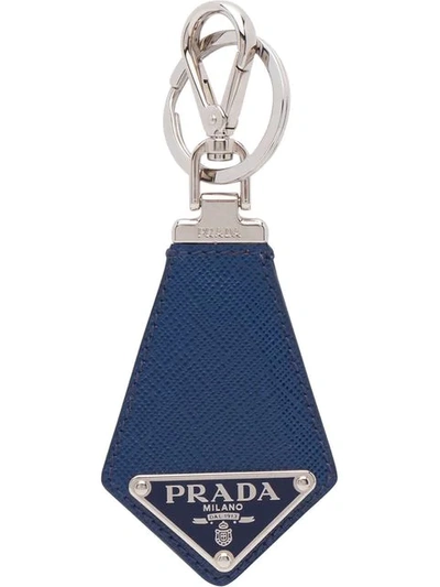 Shop Prada Logo Plaque Keychain In Blue