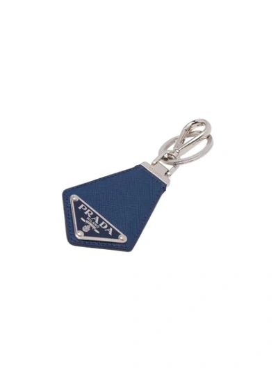 Shop Prada Logo Plaque Keychain In Blue