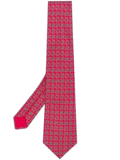 Pre-owned Hermes 1990s Patterned Silk Tie In Red