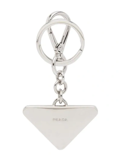 Prada Men Saffiano Leather And Metal Keychain In Black