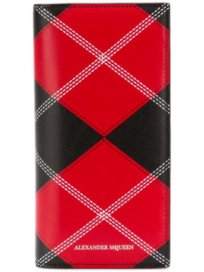 Shop Alexander Mcqueen Vertical Plaid Patterned Cardholder - Red