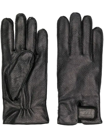 Shop Hugo Boss Boss  Pebbled Gloves - Black