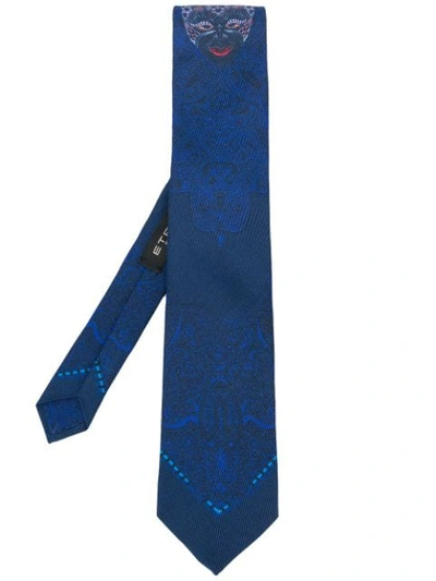 Shop Etro Patterned Tie - Blue