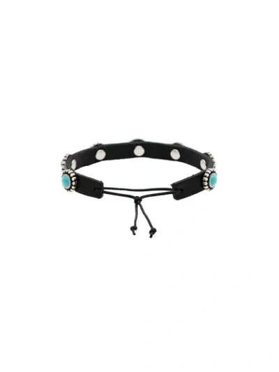 Shop Saint Laurent Black Navajo-style Metal, Stone And Leather Bracelet In Metallic