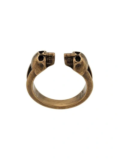 ALEXANDER MCQUEEN TWIN SKULL RING - 金色