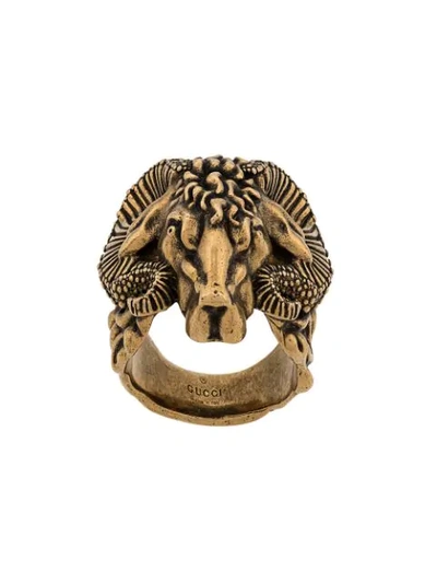 Shop Gucci Antico Engraved Ring In 0933 Oro Antico