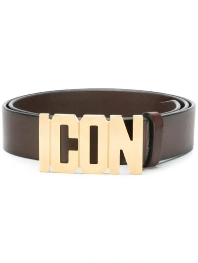 Shop Dsquared2 Icon Logo Buckle Belt In Brown