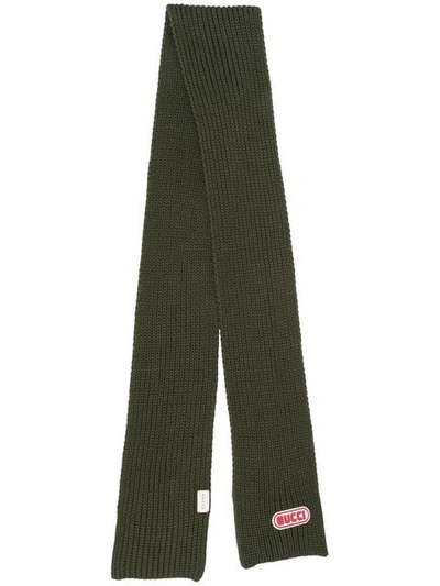 Shop Gucci Logo Plaque Knitted Scarf In Green
