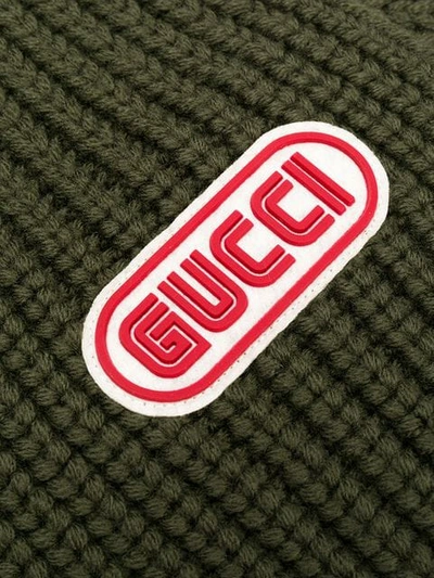 Shop Gucci Logo Plaque Knitted Scarf In Green