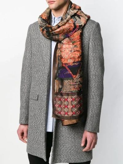 Shop Etro African Mask Print Scarf In Brown