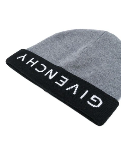 Shop Givenchy Logo Beanie Hat In Grey