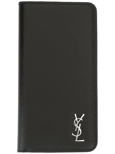 Shop Saint Laurent Bifold Monogram Iphone X Case In Black