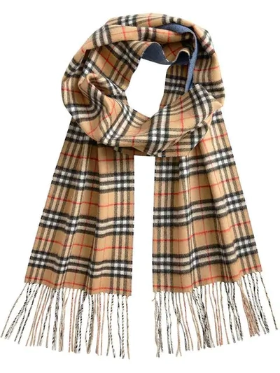 Shop Burberry Cashmere Long Vintage Check Scarf In Blue