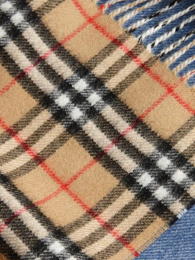 Shop Burberry Cashmere Long Vintage Check Scarf In Blue