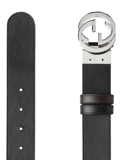 Shop Gucci Reversible  Signature Belt In Brown