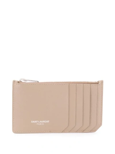 Shop Saint Laurent Fragment Zipped Card Case In Grey