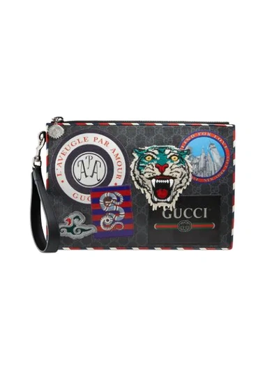 Shop Gucci Night Courrier Gg Supreme Pouch In Black