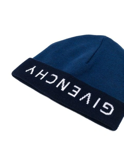 Shop Givenchy Logo Beanie Hat In Blue