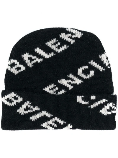 Shop Balenciaga Jacquard Logo Beanie In 1070 Nero E Bianco