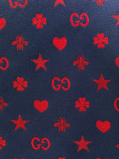 Shop Gucci Emblem Printed Tie In Blue