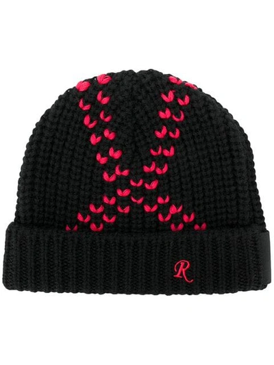 Shop Raf Simons Knit Contrast Stitch Beanie - Black