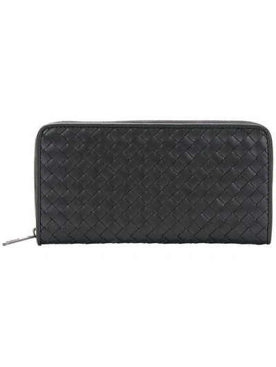 Shop Bottega Veneta Intrecciato Weave Zip-around Wallet In Black