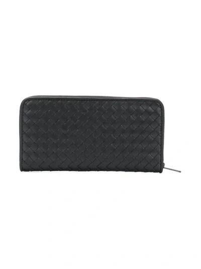 Shop Bottega Veneta Intrecciato Weave Zip-around Wallet In Black