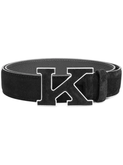 Shop Kiton Logo Plaque Belt In Black