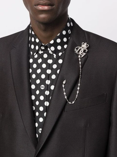 Shop Dolce & Gabbana Crown Logo Brooch In Silver