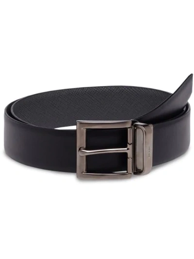 Shop Prada Saffiano Cuir Leather Reversible Belt In Grey ,black