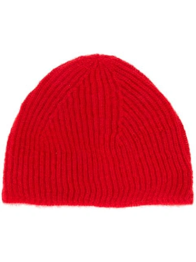 Shop Rick Owens Ribbed Beanie In Red