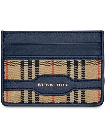 Shop Burberry Navy Sandon Checked Leather Cardholder - Blue