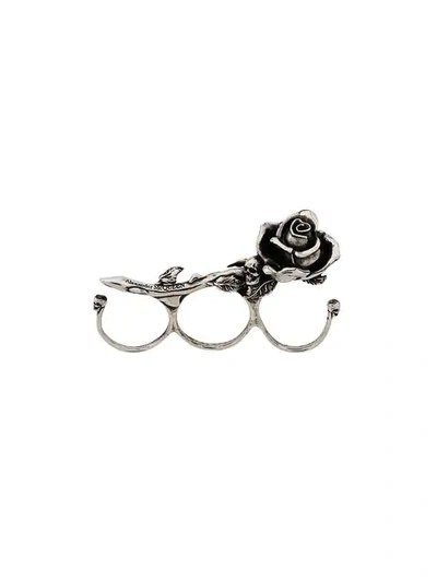 Shop Alexander Mcqueen Three Cuff Rose Ring In Silver