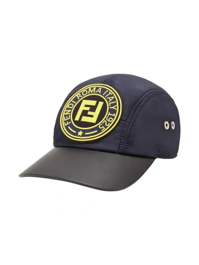 Shop Fendi Logo Patch Baseball Cap In F14ir-blue+yellow/blue