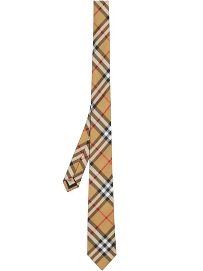 Shop Burberry Modern Cut Vintage Check Tie In Yellow