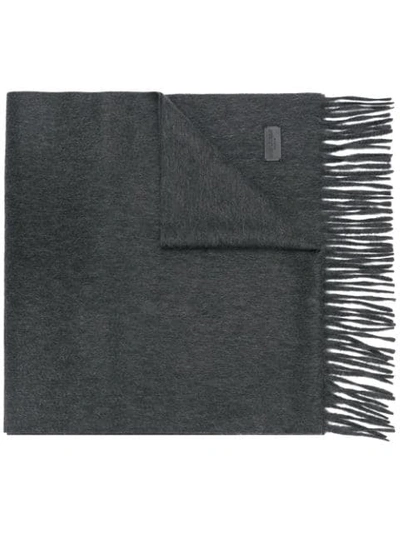 Shop Saint Laurent Knitted Fringed Scarf - Grey