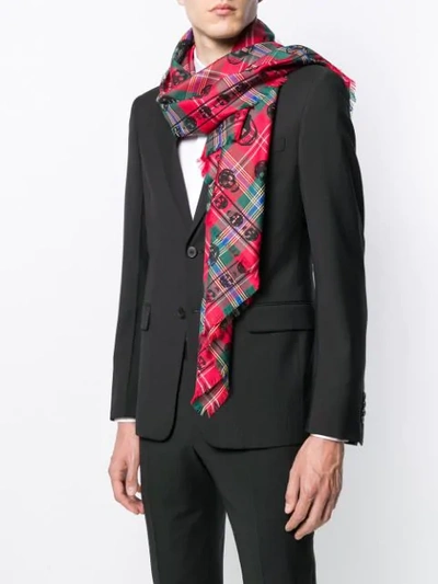 Shop Alexander Mcqueen Tartan Skull-print Scarf In Red