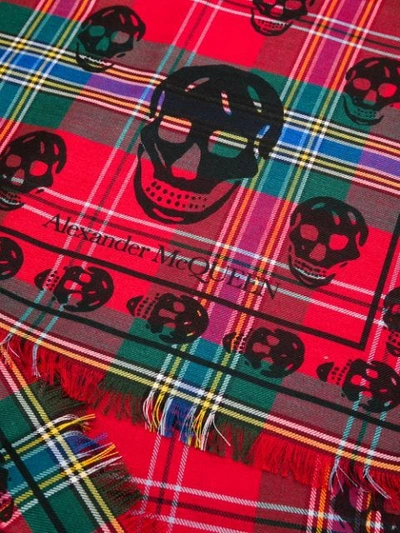Shop Alexander Mcqueen Tartan Skull-print Scarf In Red
