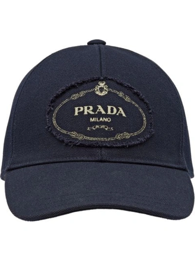 PRADA CANVAS BASEBALL CAP WITH LOGO - 蓝色