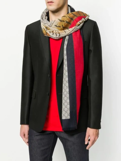 Shop Gucci Gg Supreme Tiger Scarf In Multicolour