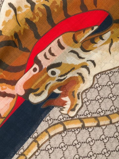 Shop Gucci Gg Supreme Tiger Scarf In Multicolour