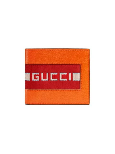 Shop Gucci Stripe Leather Wallet In Orange