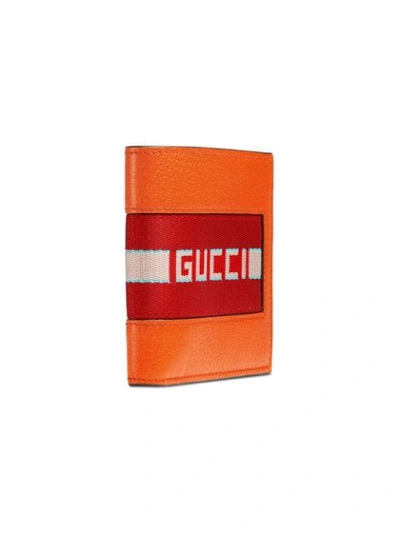 Shop Gucci Stripe Leather Wallet In Orange