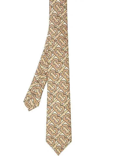 Shop Burberry Classic Cut Monogram Print Silk Tie In Brown