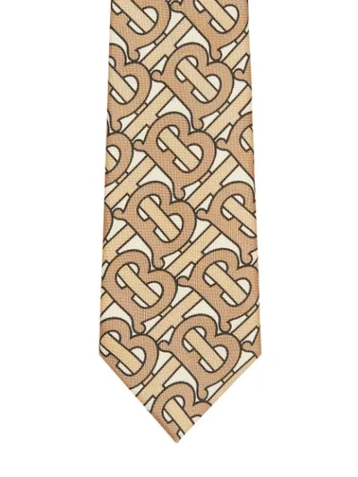 Shop Burberry Classic Cut Monogram Print Silk Tie In Brown