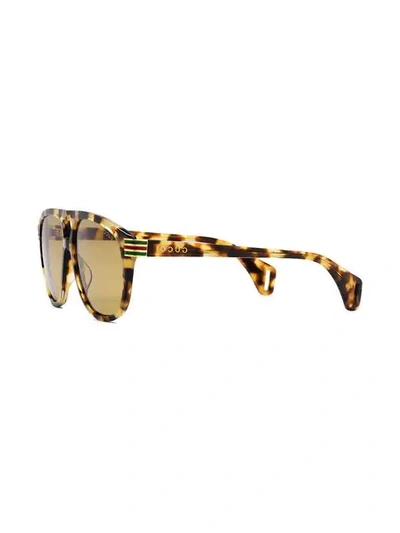 Shop Gucci Aviator Web Detail Sunglasses In Brown