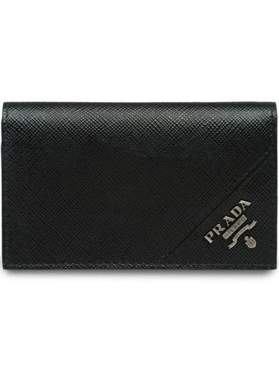 Shop Prada Leather Card Holder In Black