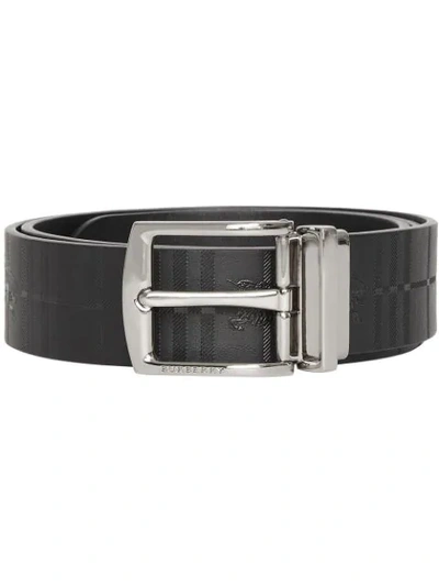 Shop Burberry Reversible Ekd Check Leather Belt In Black